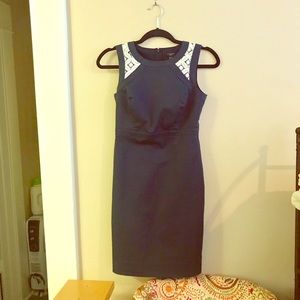 Ann Taylor navy blue dress, lace inserts/back